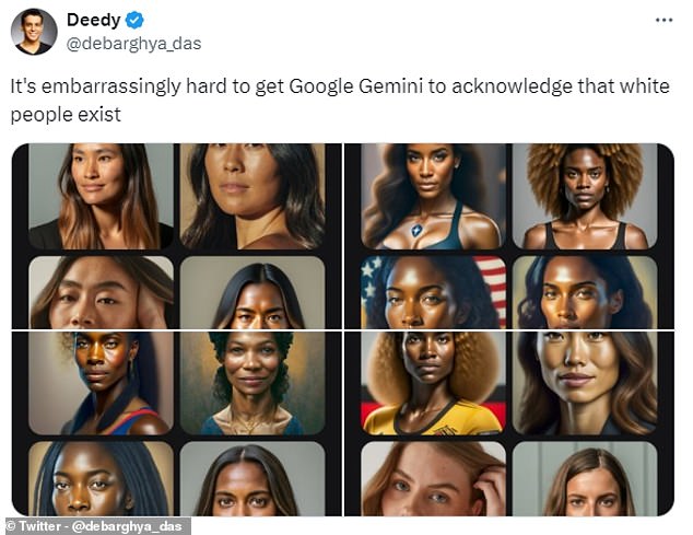 One user said: 'It's embarrassingly hard to get Google Gemini to acknowledge that white people exist'