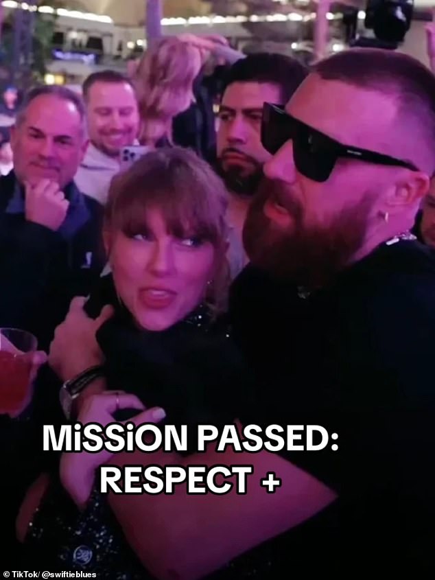 The video then cuts to a still image of the couple looking cozy together from another angle, and reads: 'Mission accomplished: Respect +'