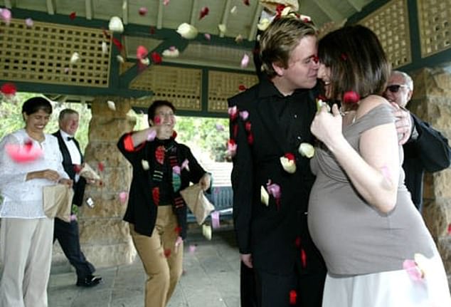 The couple divorced bitterly ten years later (photo after their ceremony)