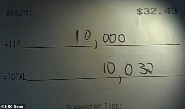 The middle-aged man who left the tip did not want to be identified but said he was in town for the funeral and planned to spread some cheer through the generous tip.