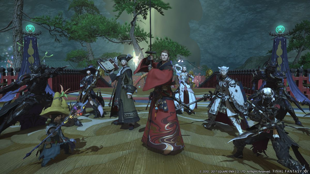 Eight FFXIV characters are ready to fight together in Stormblood