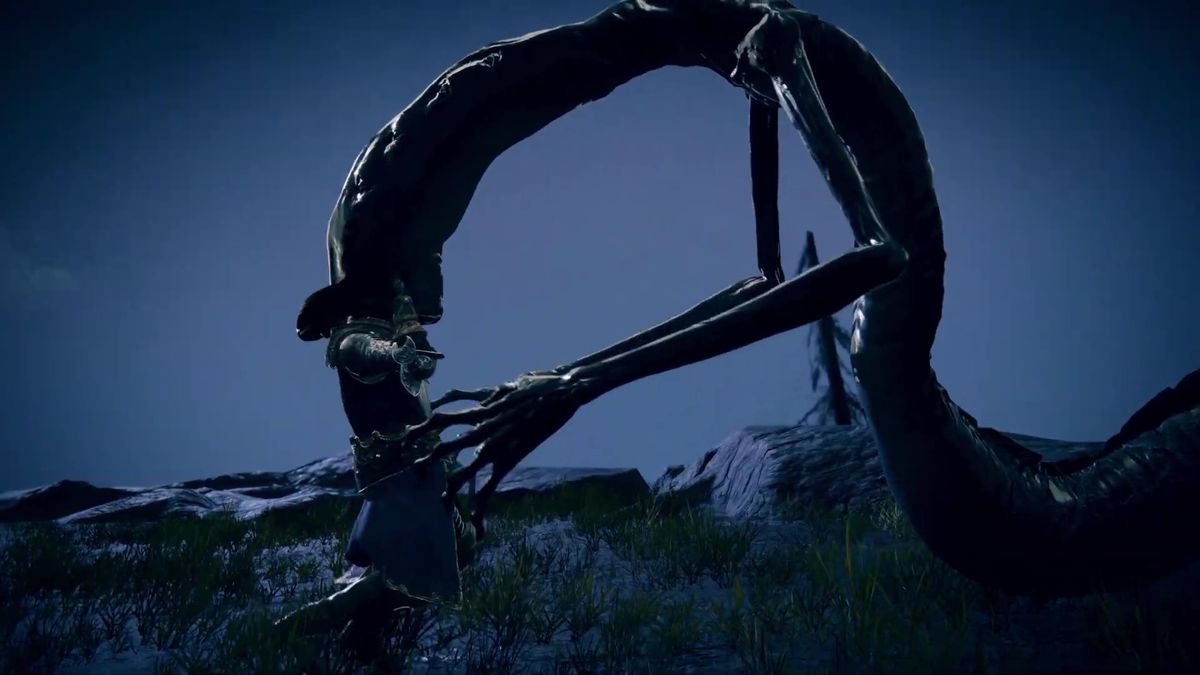 An image of a giant worm sucking in a character's head in the trailer for Elden Ring: Shadow of the Erdtree.