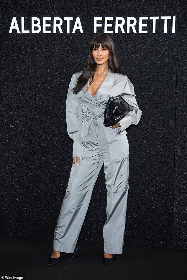 Maya cut a cool figure during her appearance on the show, wearing a silver jumpsuit with a pair of black stilettos and a patent leather bag