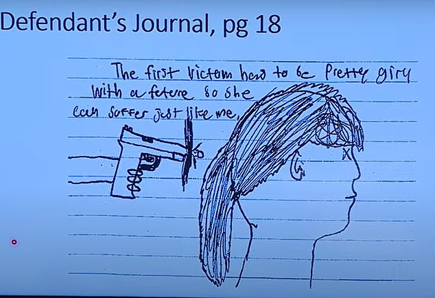 Chilling diary entries also written by Crumbley include drawings of a gun held to a girl's head