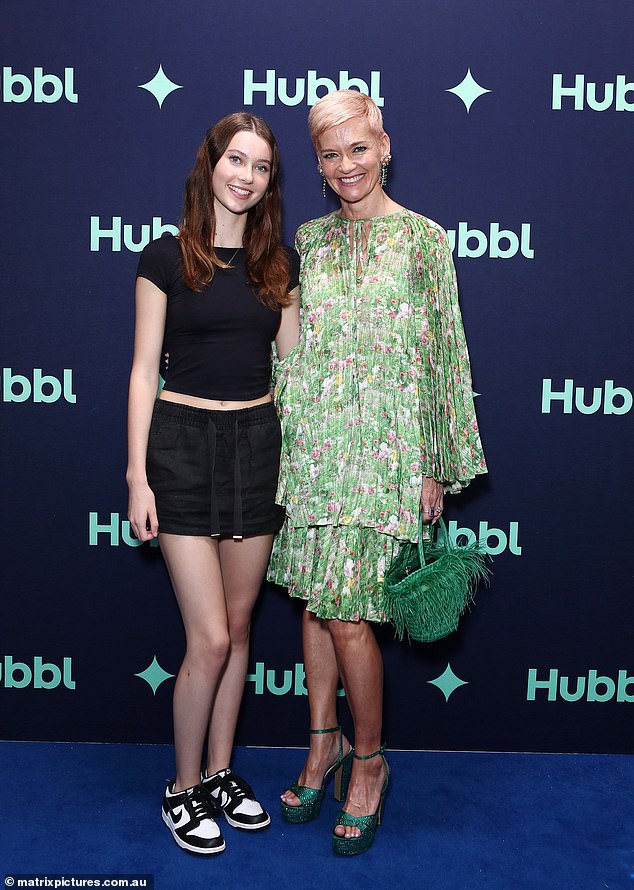 The former Studio 10 host, who attended with her daughter Giselle, wore green heels and accessorized with a teal textured clutch