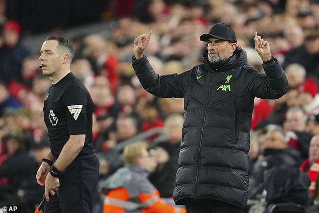 Klopp was angry with the supporters behind his dugout at Anfield as groans rang out across the ground