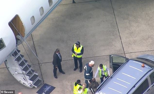 Aerial footage showed Travis disembarking from the lavish private jet – which seats 17 passengers – and heading towards a chauffeured vehicle.