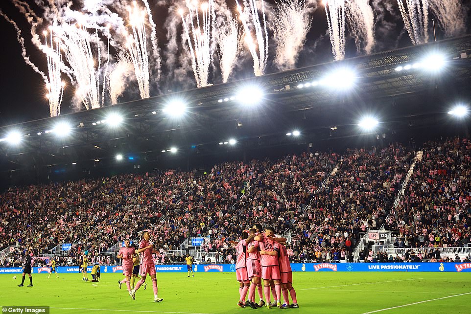 Fireworks light up the night sky after Robert Taylor put Miami ahead - helped by poor goalkeeping from Salt Lake