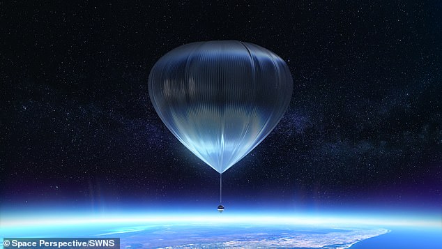 Unlike other space tourism companies that use rockets, this spherical capsule is tethered to a giant balloon that will float 20 miles above the surface and remain suspended in the final frontier for two hours.