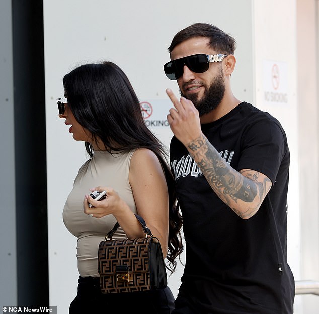 Mastropetros is seen outside the courtroom in November with her husband, who gave the middle finger to the media