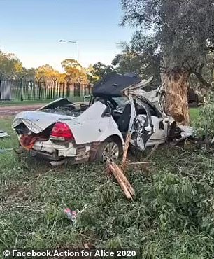 A stolen car is a wreck on the streets of Alice Springs