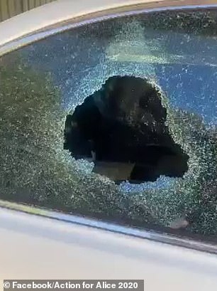 A smashed car window