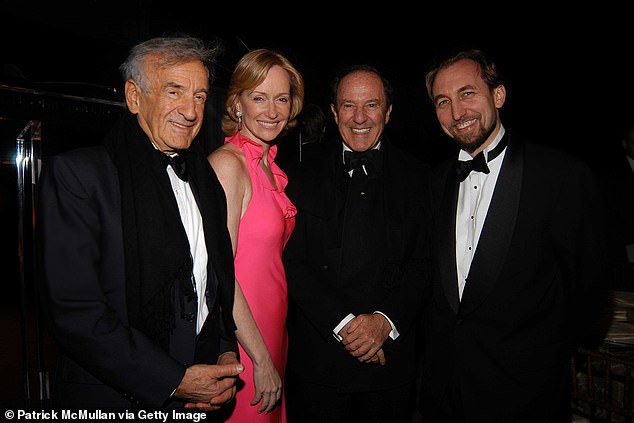 Elie Wiesel, Louise T. Blouin MacBain, Mort Zuckerman and Prince Zeid Ra'ad Zeid Al-Hussein attend the Louise T. Blouin Foundation's Inaugural Dinner and Awards Ceremony at the Nomadic Museum on May 2, 2005 in New York City