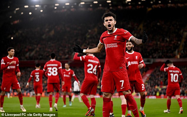 Luis Diaz (pictured), Virgil van Dijk, Cody Gakpo and Harvey Elliott all scored in the second half to secure a 4-1 win at Anfield