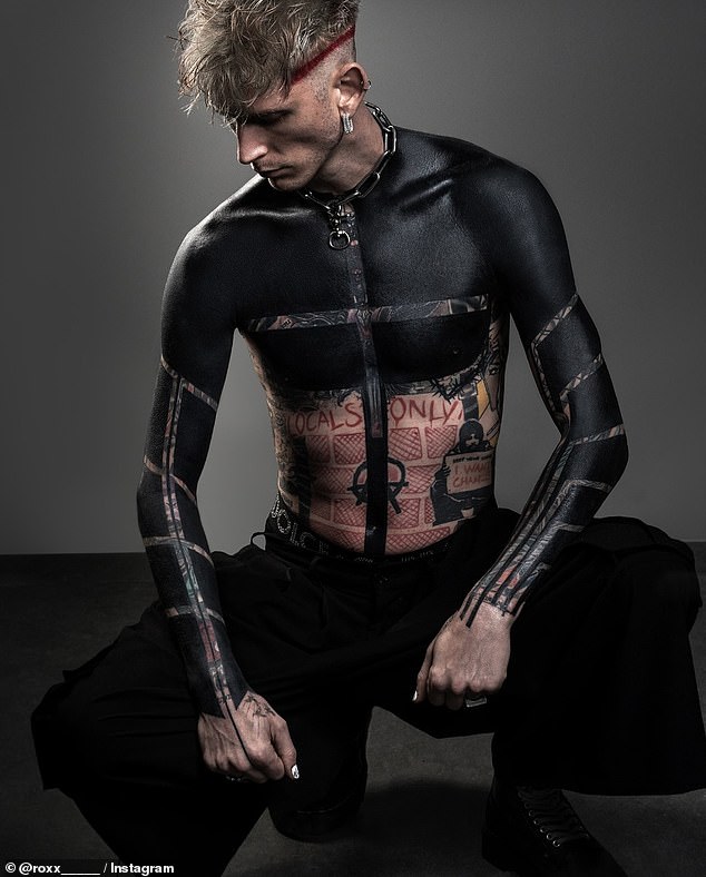 The 33-year-old rapper, whose real name is Colson Baker, shocked his fanbase when he debuted the dramatic new torso covering on Tuesday