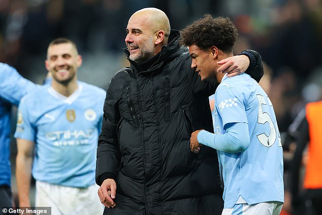 The 20-year-old has impressed Pep Guardiola this season, scoring a crucial late winner against Newcastle last month (above)