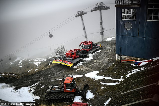 FRANCE: This was the scene on Monday at the Artouste ski resort in the Pyrénées Atlantiques, France, where the dry ground is visible and the piste-preparation machines are lined up and there is nothing to do