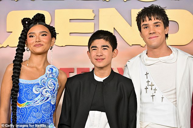 Kiawentiio Tarbell, Gordon Cormier and Ian Ousley attend Netflix's 'Avatar: The Last Airbender' World Premiere at The Egyptian Theater Hollywood on February 15 in LA