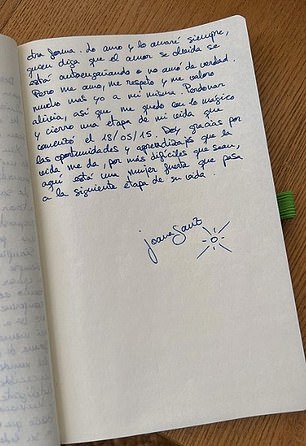 Sanz published the letter on her Instagram account