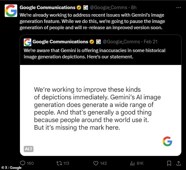 Google's communications team issued a statement Thursday announcing that it will pause Gemini's generative AI feature while the company works to 