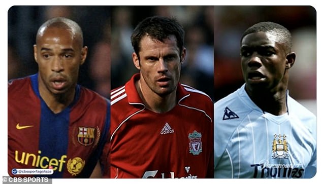 The show also included photos of Henry (L), Jamie Carragher and Micah Richards (R) in 2007