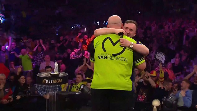 Van Gerwen and Littler hugged after the Dutchman defeated the 17-year-old in the decider