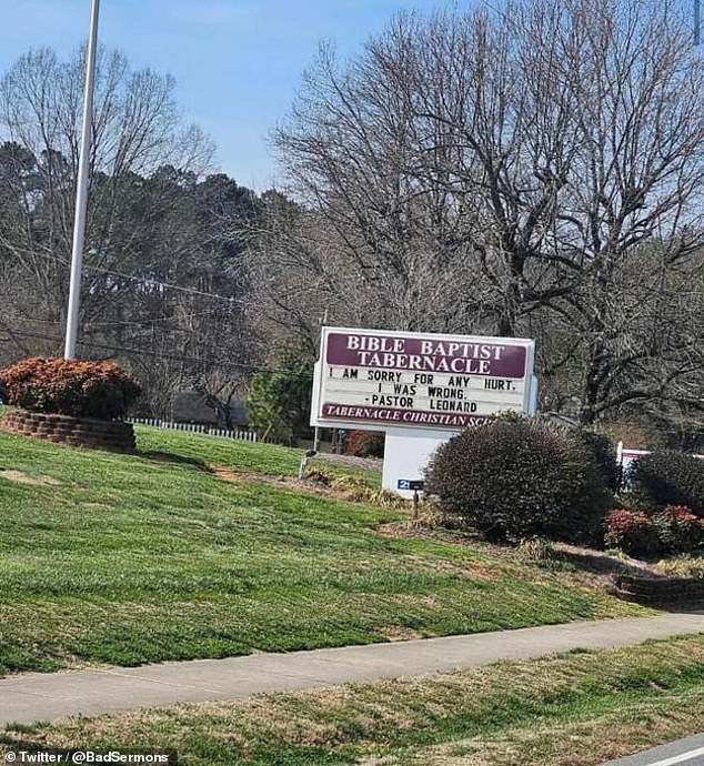 He was forced to apologize on the billboard outside the church after anger erupted online and many called for him to resign