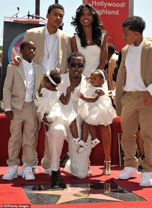 Diddy essentially became Quincy Brown's stepfather and raised him as his own during his long on-and-off relationship with his late mother Kim Porter, who passed away in 2018;  Brown is seen second from the left standing next to his mother