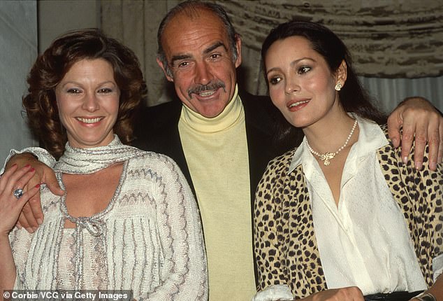 The actress is remembered for playing Miss Moneypenny in Never Say Never Again opposite Sean Connery in 1983 (pictured with Sean Connery and Barbara Carrera)