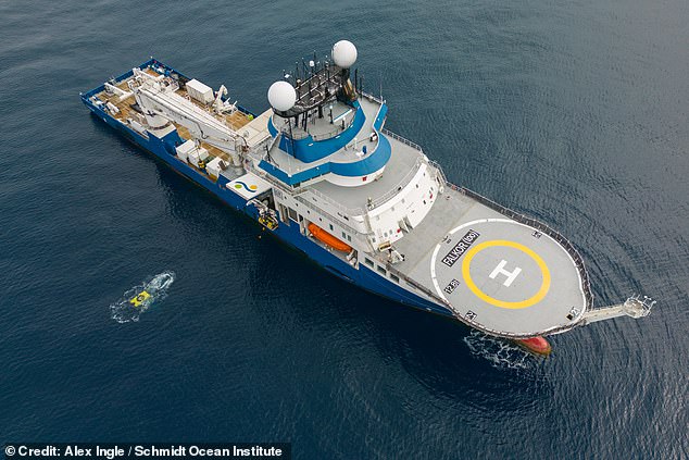 Remotely Operated Vehicle (ROV) SuBastain deployed from research vessel Falkor at the start of a scientific dive