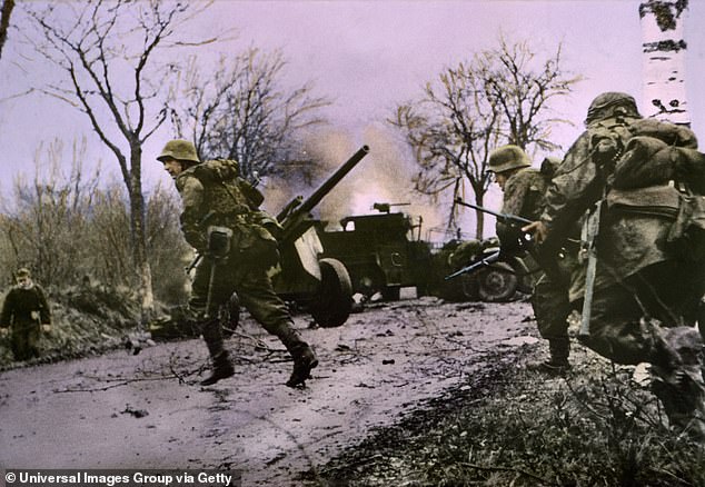 The former president invoked the Battle of the Bulge (above) – the deadliest battle for US soldiers in World War II – in the fiery speech warning of the US threat from within