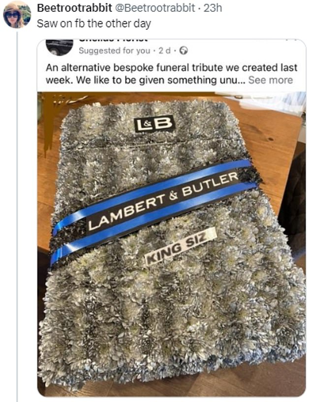 1708696903 172 Funeral florist goes viral with Lambert and Butler themed display