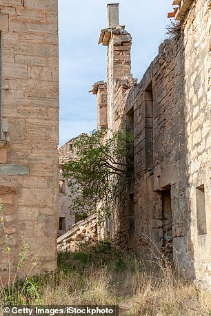 According to the real estate agent's listing on its website, the village church, bell tower and rectory are still standing