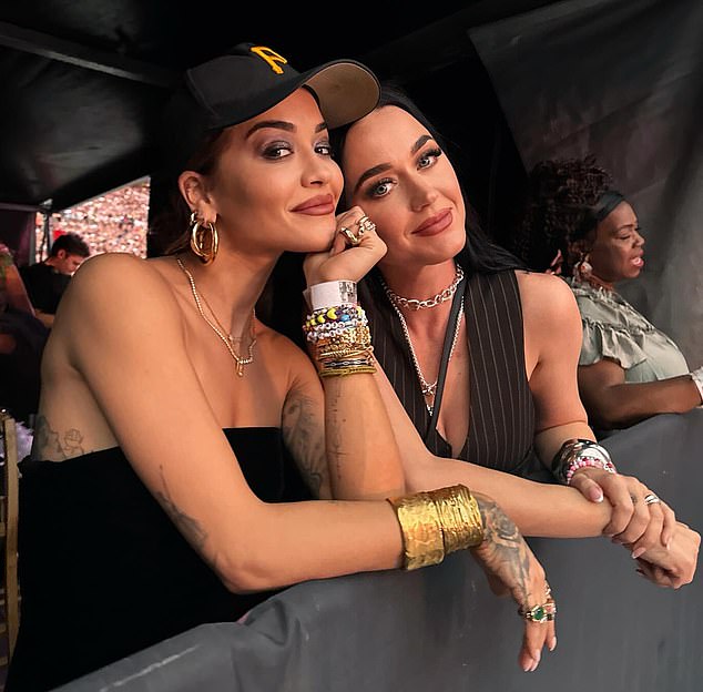 Mother-of-one Katy watched Taylor's show from a VIP room with fellow singer Rita Ora