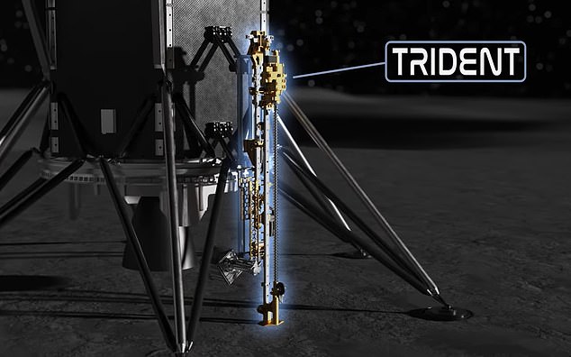 TRIDENT will drill up to a meter deep and extract lunar regolith, or soil, down to the surface.  The instrument is designed to drill in multiple segments, pause and retract to deposit cuttings on the surface after each depth increment