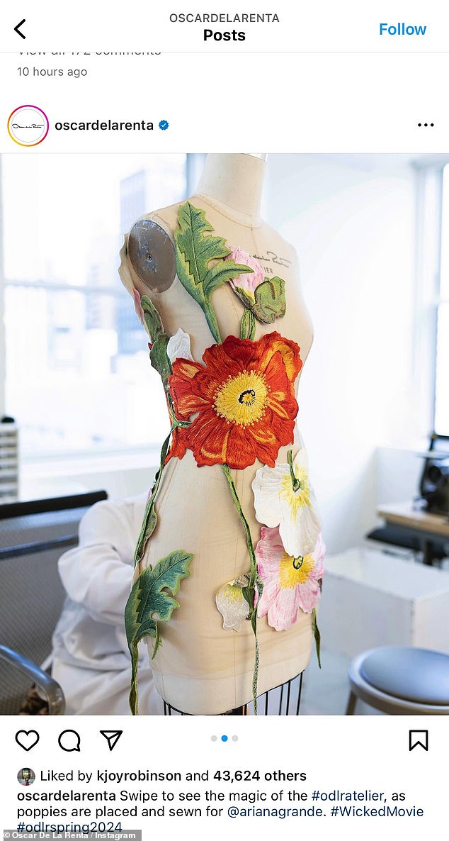 The Oscar de la Renta brand demonstrated the making of the floral mini dress with a few photos of the striking number at different stages of its creation