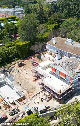 Construction work on his massive Beverly Hills estate, with men hard at work in May 2023