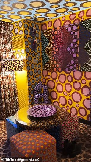 The space, packed with quirky patterns and colours, was created in 2019 by artist Lon Michels to 'completely engulf' the viewer