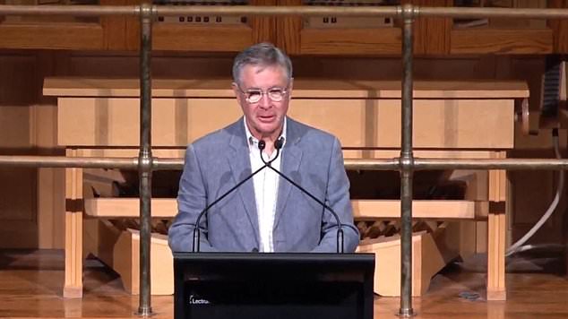 Mrs Hoskins' father Peter struggled to hold back tears as he welcomed mourners