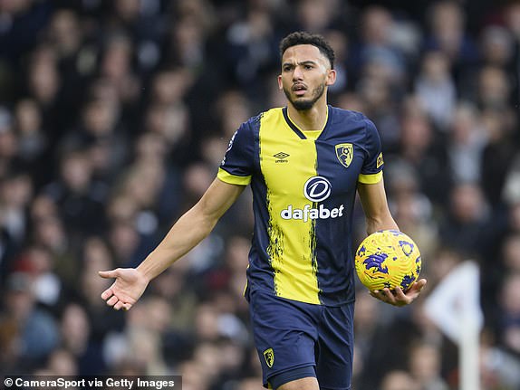 LONDON, ENGLAND – FEBRUARY 10: Bournemouth's Lloyd Kelly during the Premier League match between Fulham FC and AFC Bournemouth at Craven Cottage on February 10, 2024 in London, England.  (Photo by David Horton - CameraSport via Getty Images)