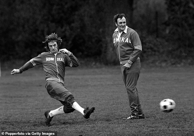 Bowles played five times for England.  Pictured: Watched by Three Lions boss Don Revie during training