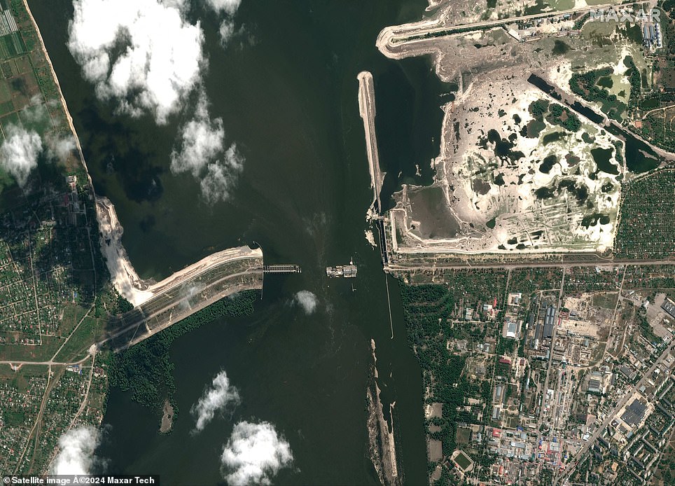 The Nova Kakhovka Dam on June 16, 2023 after its collapse