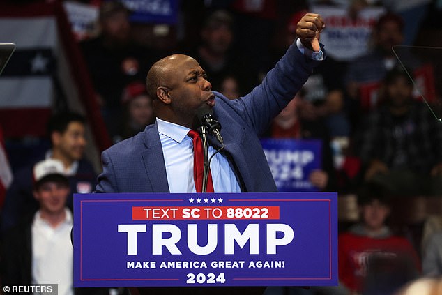 Senator Tim Scott stands up for Trump during a campaign stop in South Carolina