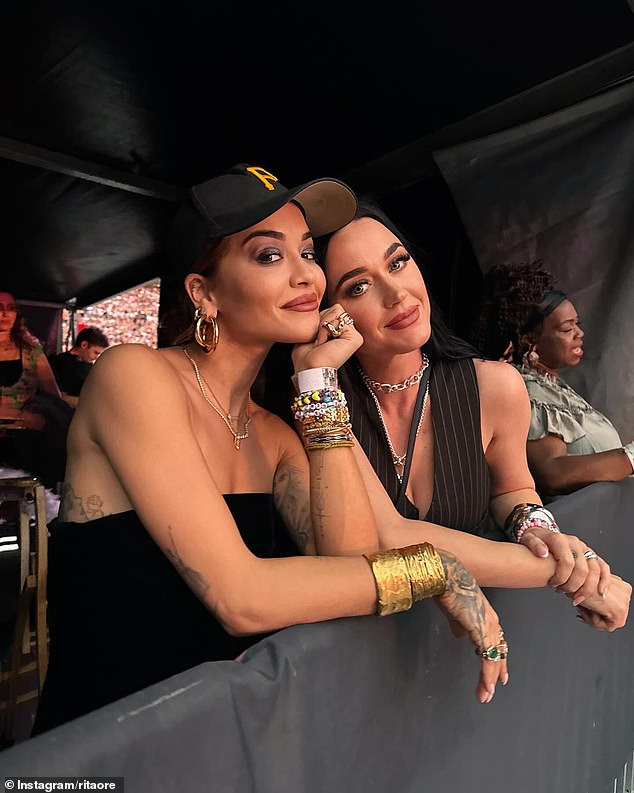 Katy Perry (right) and Rita Ora (left) attended Taylor Swift's show in Sydney on Friday evening.  Perry played a private show for 200 people, including Anthony Albanese, in Melbourne on Saturday