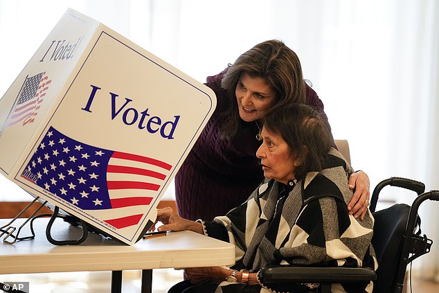 Haley takes her mother Raj Kaur Randhawa to vote on Kiawah Island, where her name appeared in the South Carolina primary on Saturday, February 24.