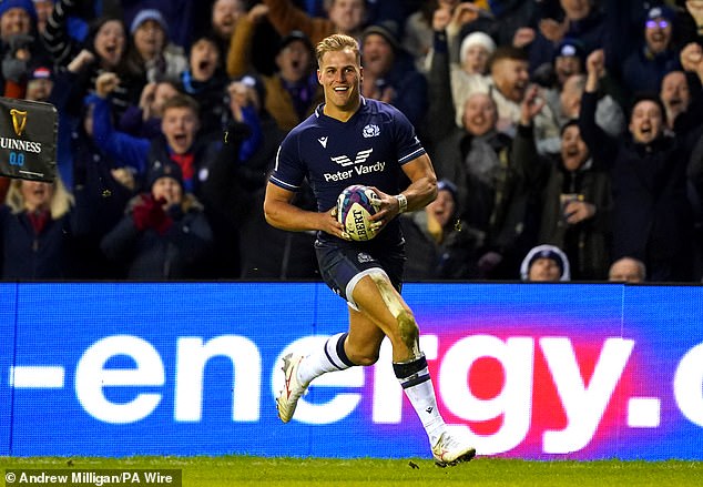 Duhan van der Merwe scored a hat-trick to kick off a night of raucous Scottish celebrations