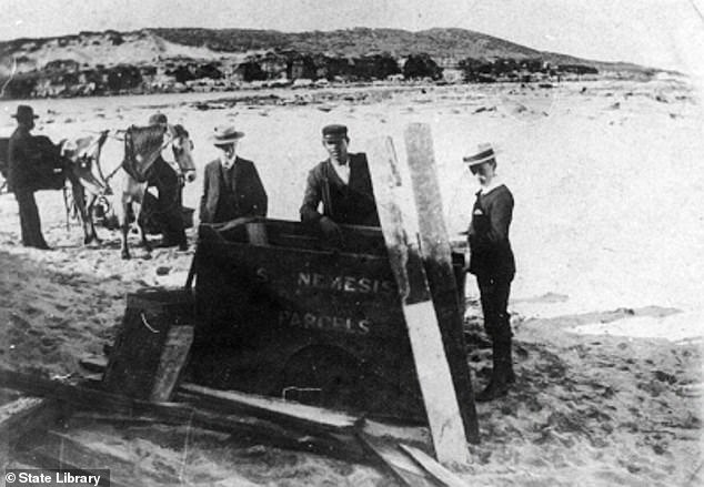 Wreckage (above) and bodies washed up on Cronulla Beach for several weeks and were a big news story in 1905