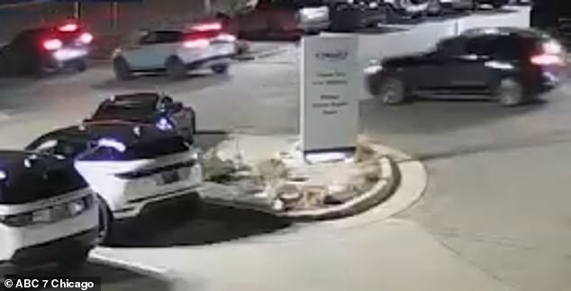 Video shows the robbers driving the movie-style luxury cars out of the dealership and onto the highway