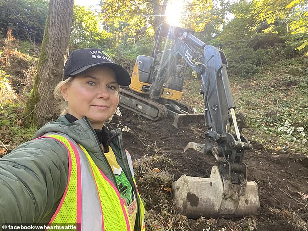 Andrea Suarez, of We Heart Seattle, a local community group dedicated to cleaning up the city's park, is pictured