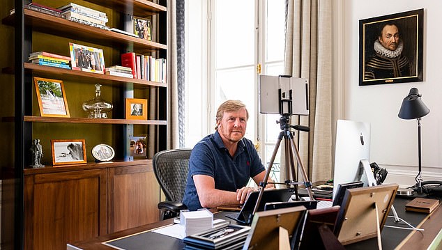 During lockdown, King Willem-Alexander shared a glimpse into his home office as he works from home amid the coronavirus pandemic, revealing he keeps a photo with Queen Elizabeth in his study.